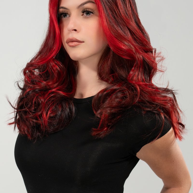 Bold red glam look by Lydia Kaye